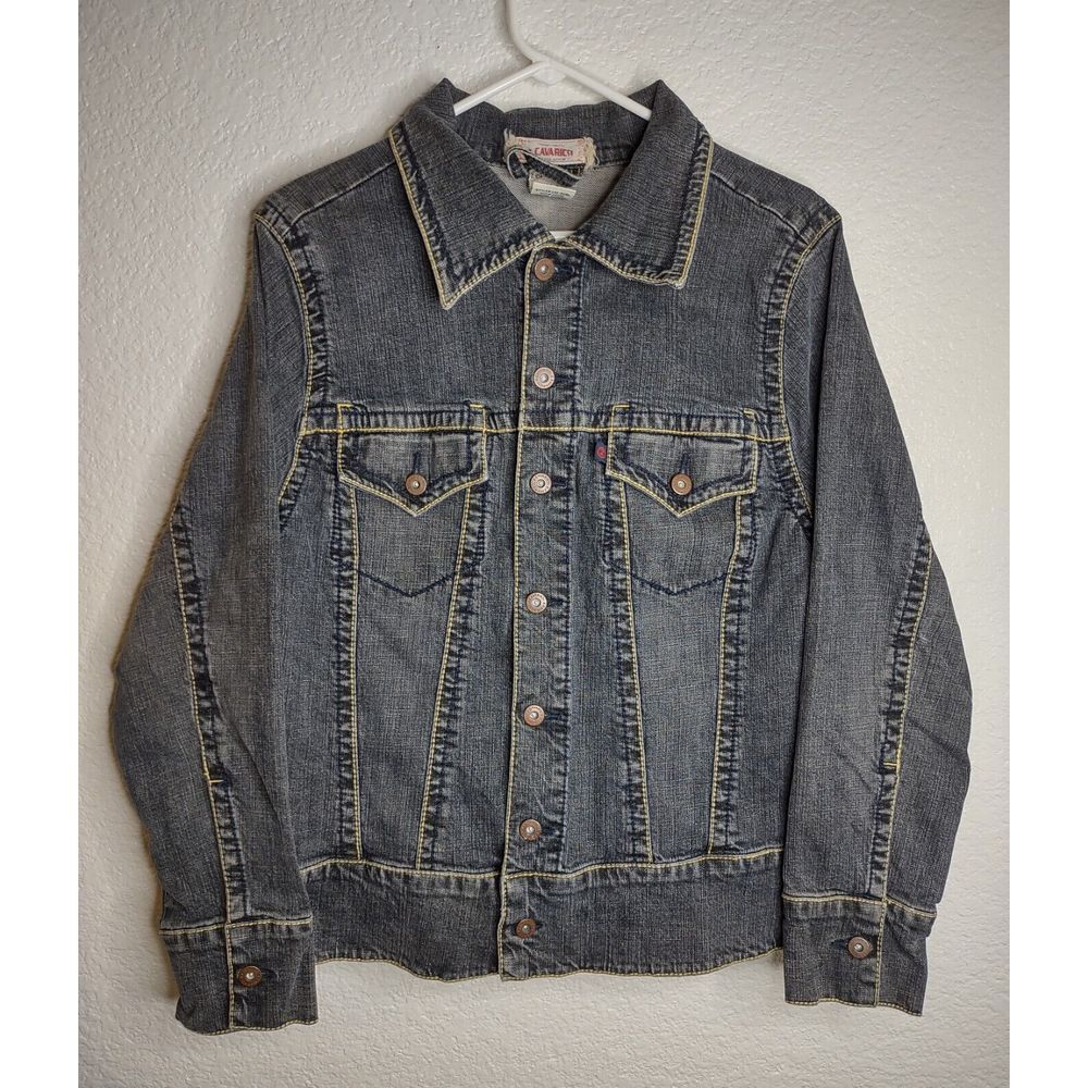 Z Cavaricci Vintage Y2K Denim Trucker Jacket Women Size 3 (XL) Blue Grey Western